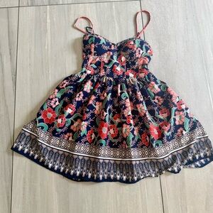 Junior Cut Navy Floral Sundress with Accents